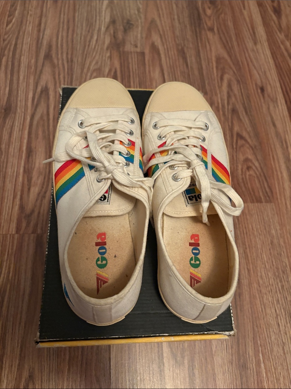 Gola Cream Canvas Sneakers with Rainbow Side Stripes